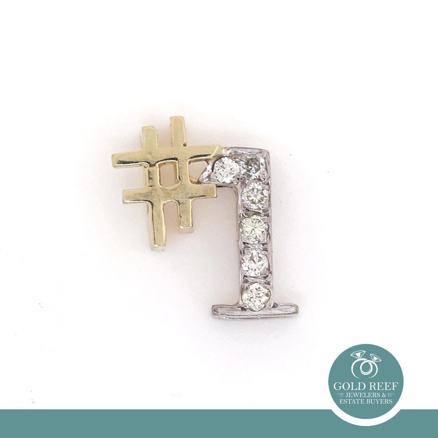 Number 1 Diamond Charm Pendant 14K Gold 0.10 TW 0.40"
