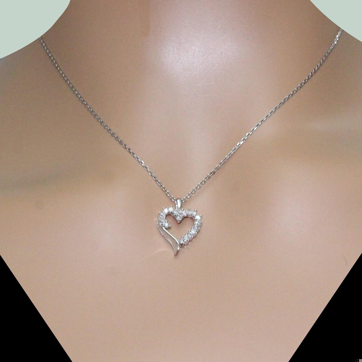 Open Heart Diamond Pendant 10K White Gold 0.30 CTW Estate 0.75"
