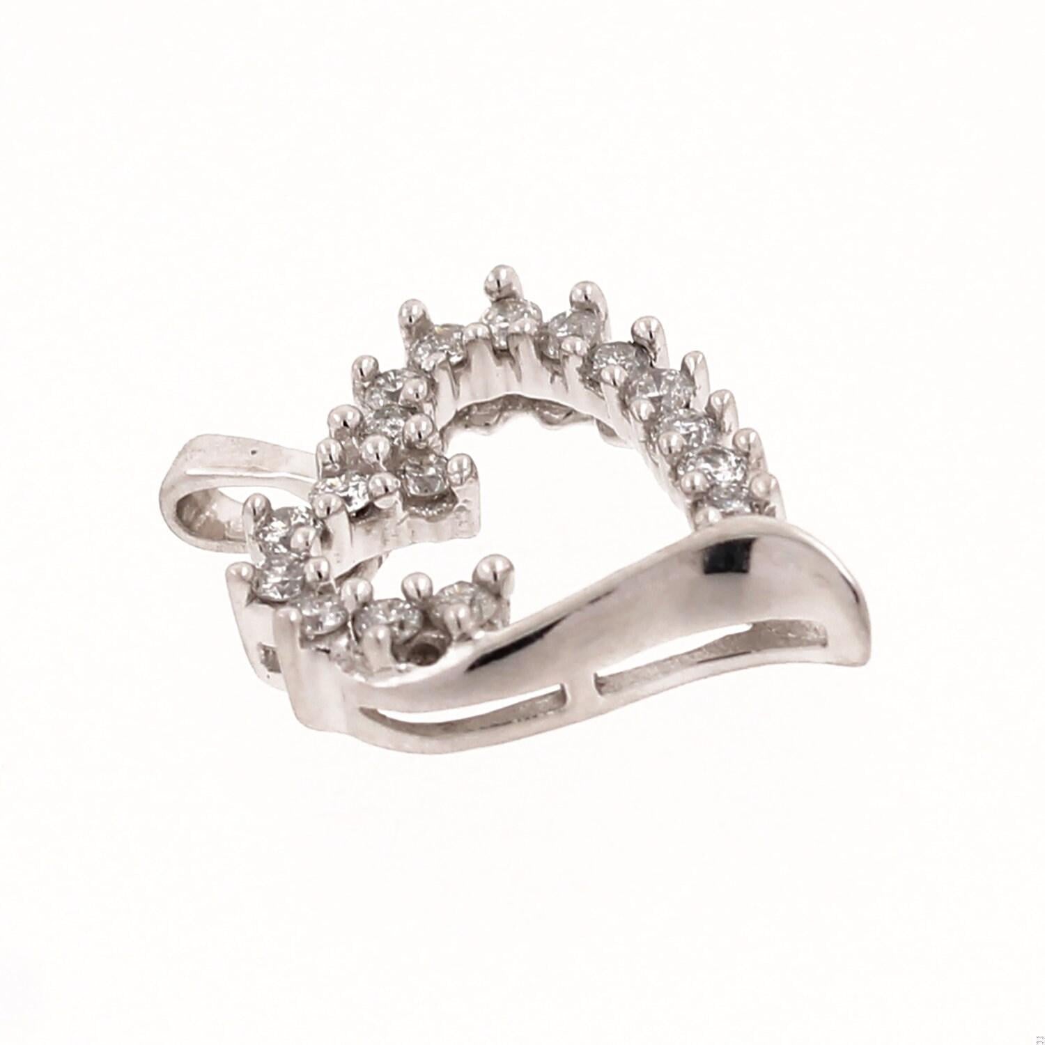 Open Heart Diamond Pendant 10K White Gold 0.30 CTW Estate 0.75"