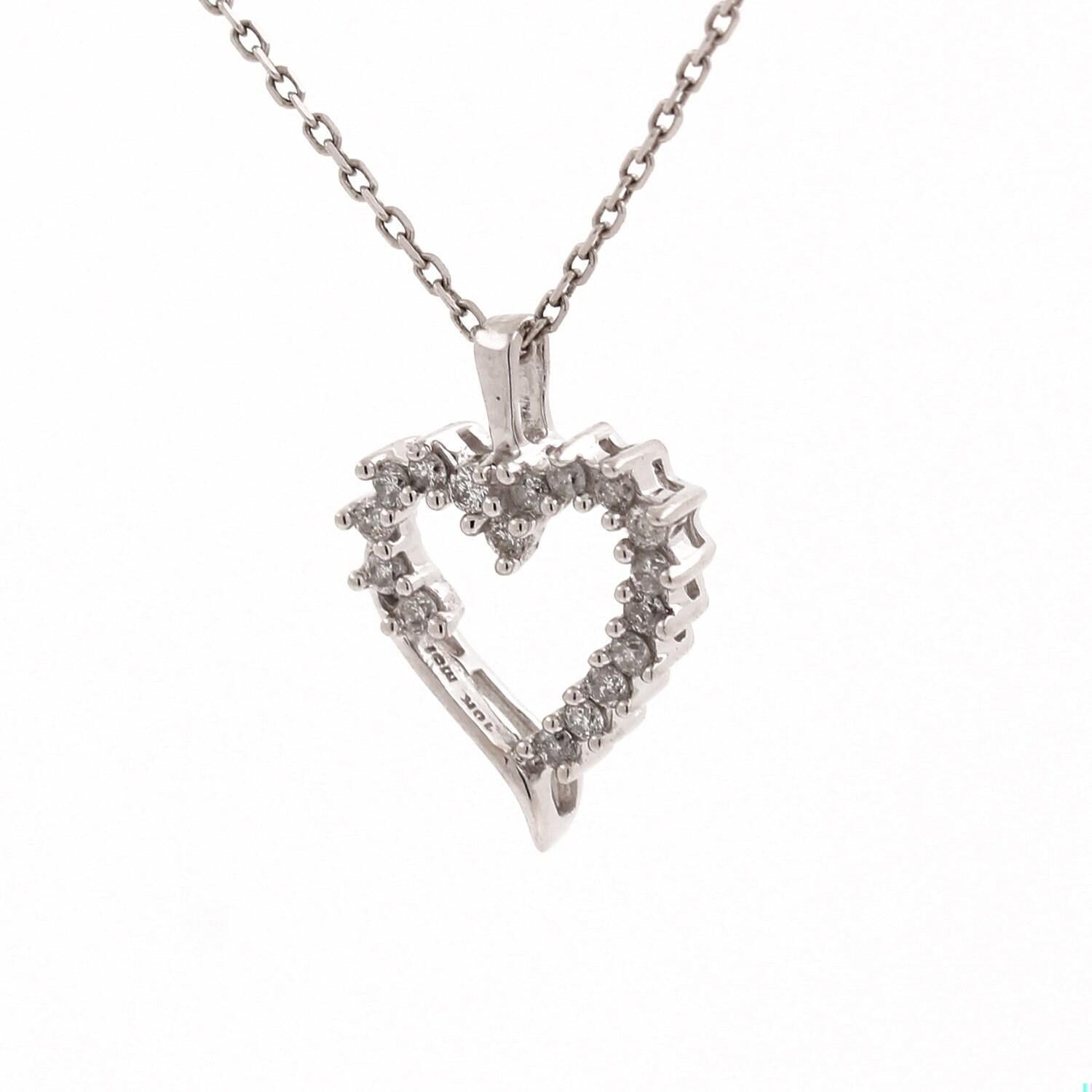 Open Heart Diamond Pendant 10K White Gold 0.30 CTW Estate 0.75"
