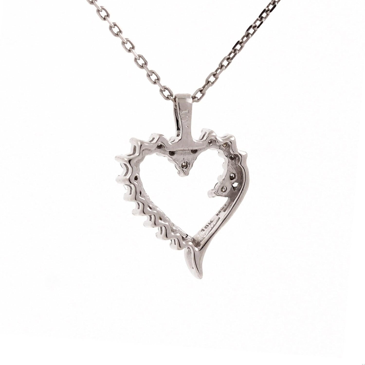 Open Heart Diamond Pendant 10K White Gold 0.30 CTW Estate 0.75"