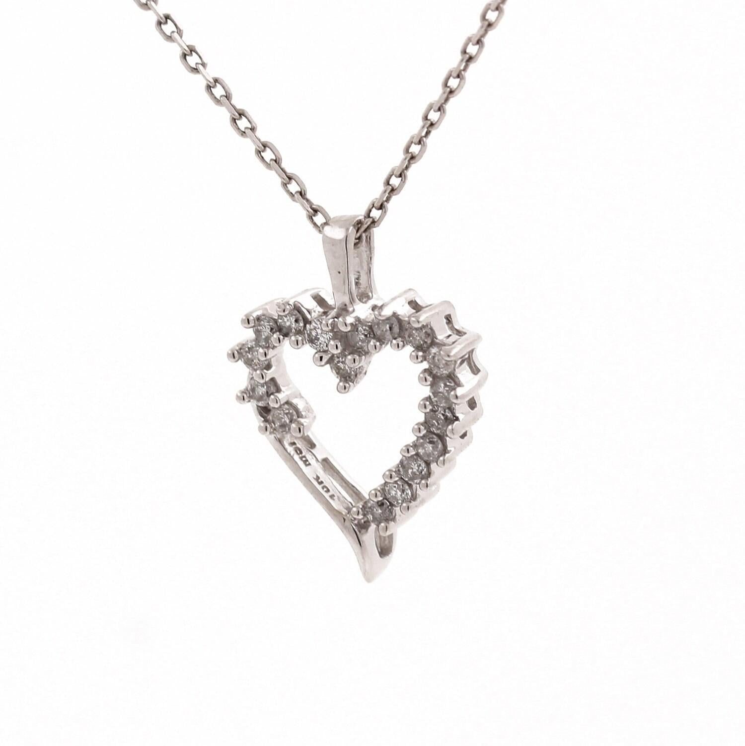Open Heart Diamond Pendant 10K White Gold 0.30 CTW Estate 0.75"