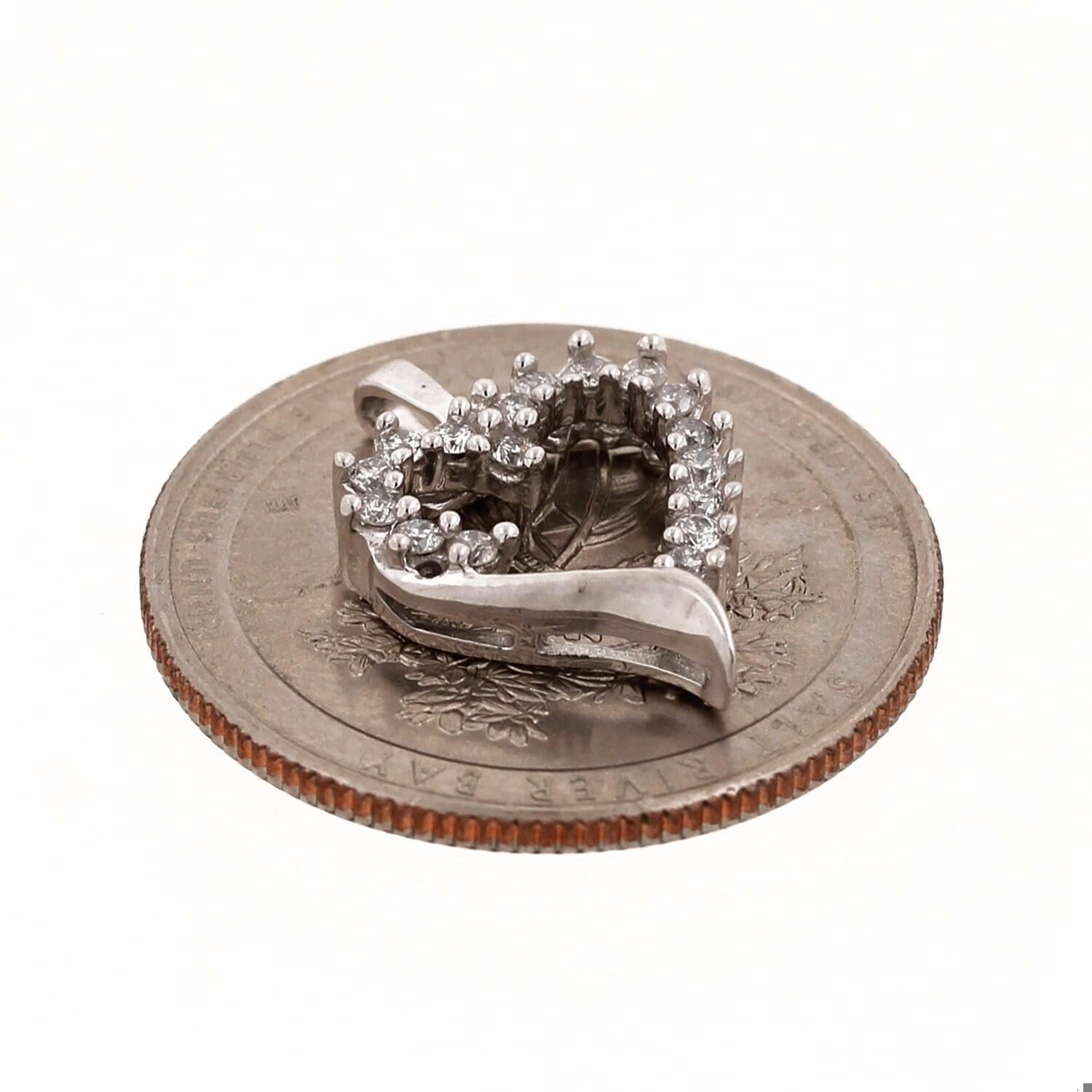 Open Heart Diamond Pendant 10K White Gold 0.30 CTW Estate 0.75"