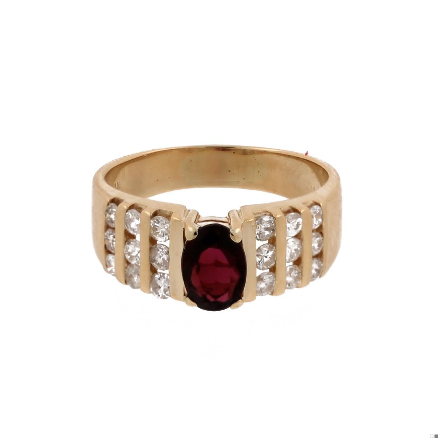 Oval Ruby Diamond Cocktail Ring 14K Yellow Gold 1.70 CTW Size 7.25 Ladies Estate