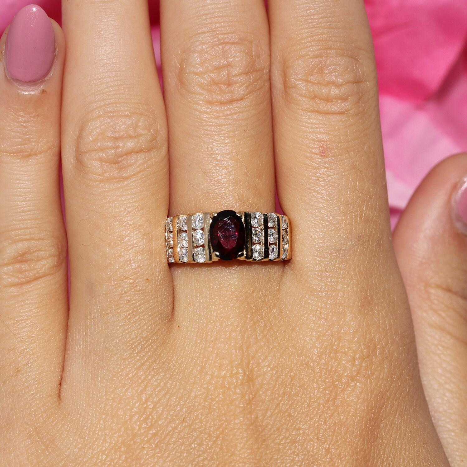 Oval Ruby Diamond Cocktail Ring 14K Yellow Gold 1.70 CTW Size 7.25 Ladies Estate