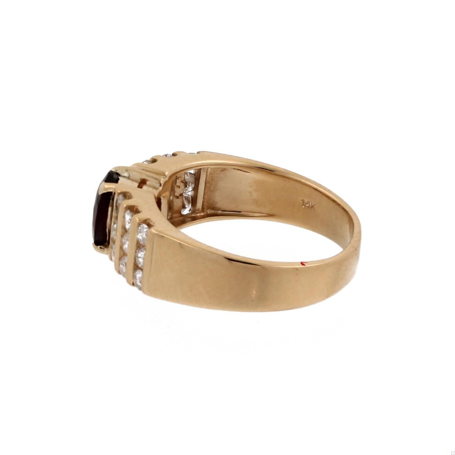 Oval Ruby Diamond Cocktail Ring 14K Yellow Gold 1.70 CTW Size 7.25 Ladies Estate