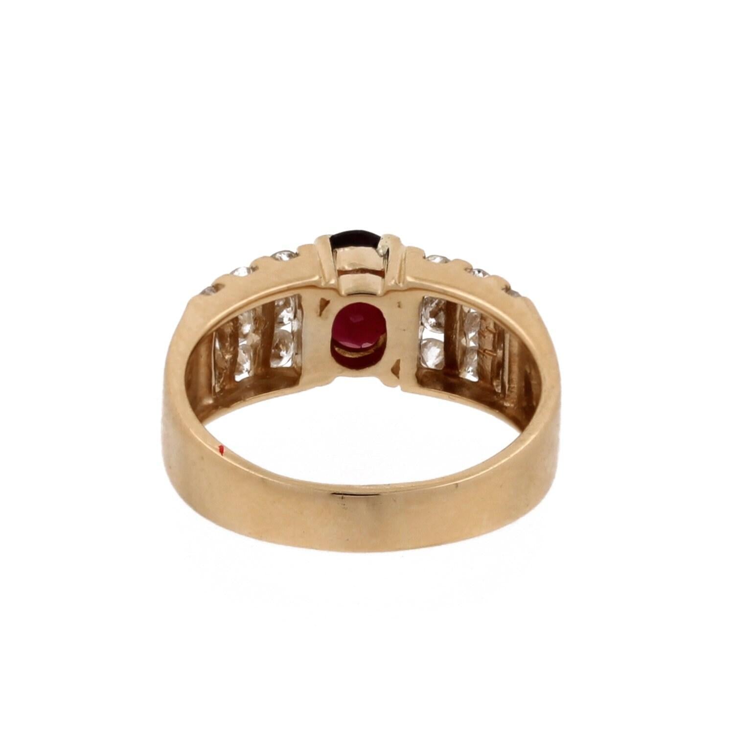 Oval Ruby Diamond Cocktail Ring 14K Yellow Gold 1.70 CTW Size 7.25 Ladies Estate