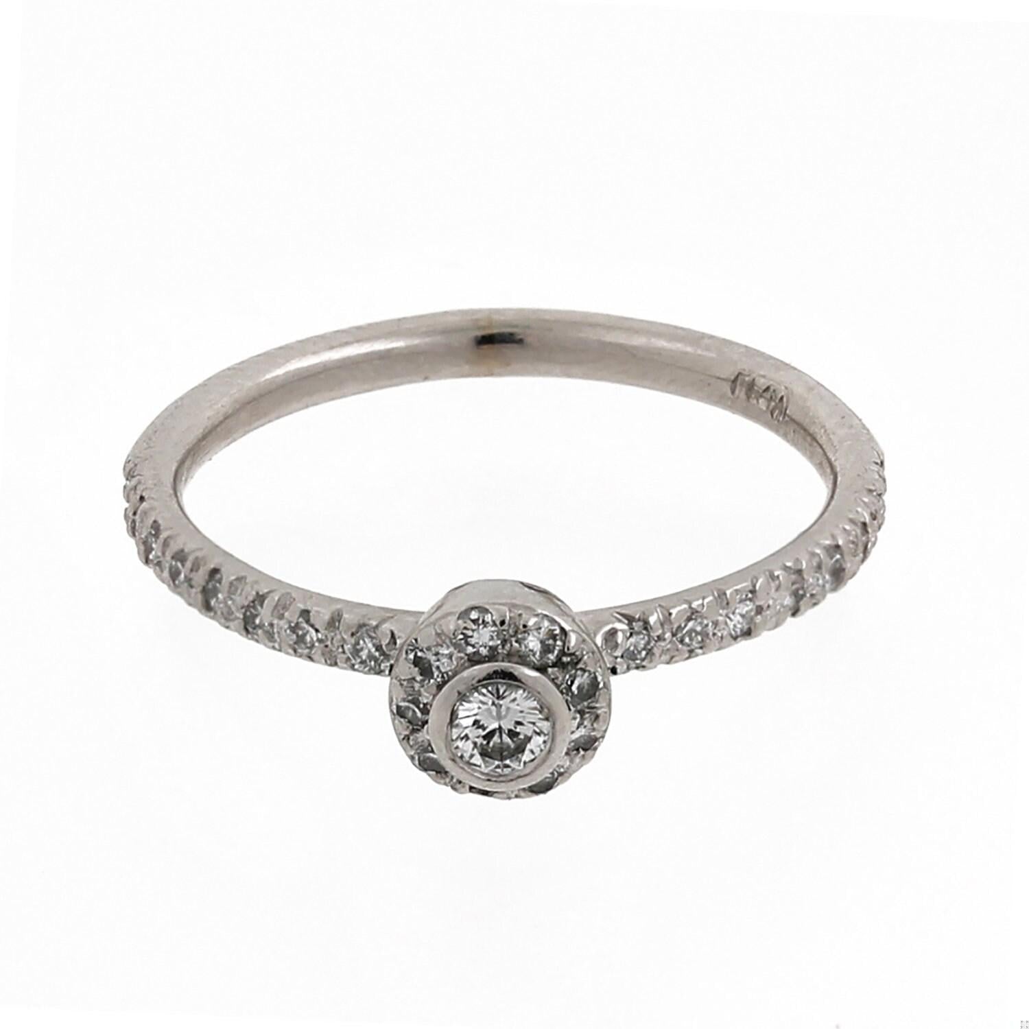 Platinum Round Diamond Halo Engagement Ring 0.35 TW Bezel Set SZ 5.25