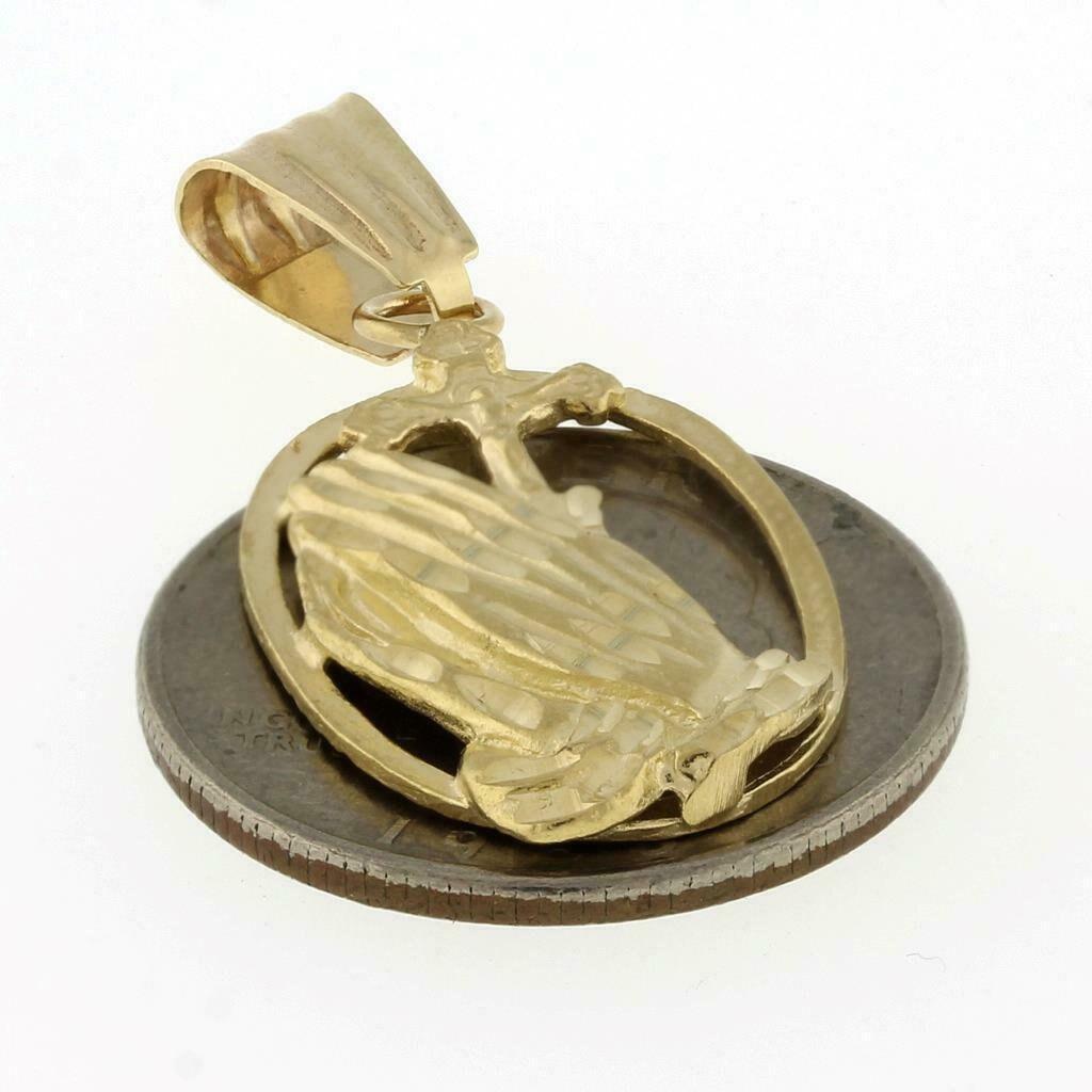 Praying Hands Pendant Charm 14K Yellow Gold Diamond Cut 1.50" Estate