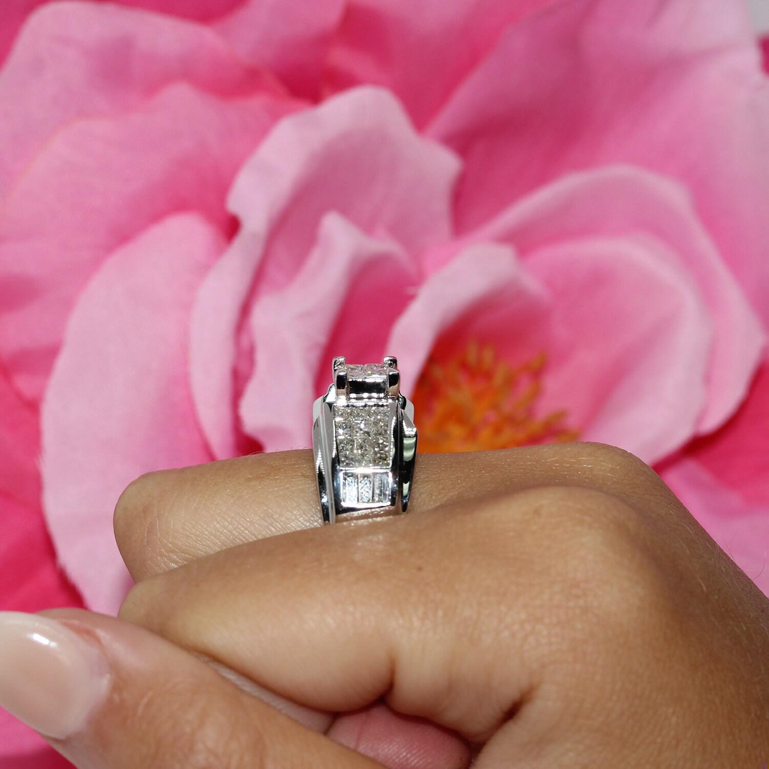 Princess Baguette Cut Diamond Ring 14K White Gold 1.45 CTW SZ 7.25