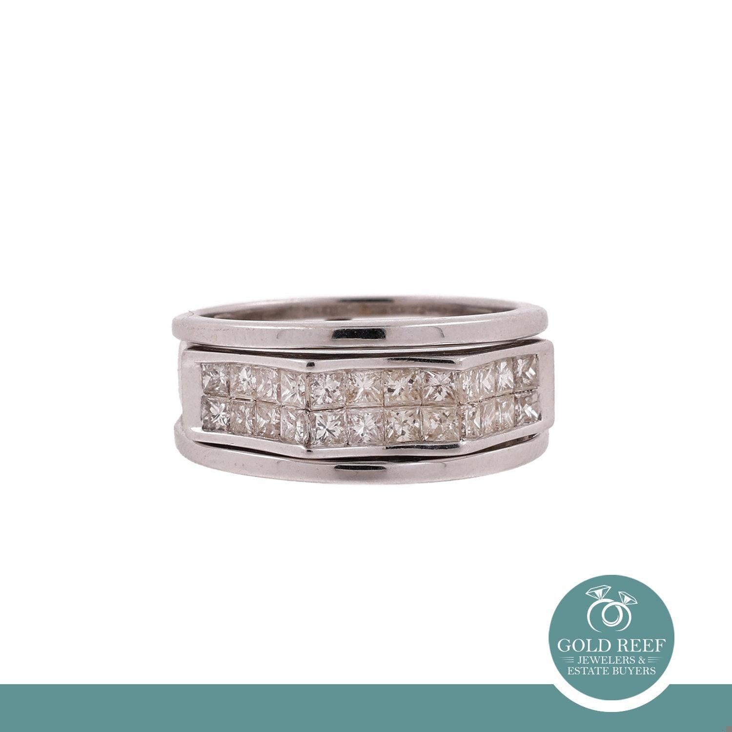 2-Row Princess Cut Diamond Band Ring 1.25 TW 14K White Gold Size 7.75 Estate