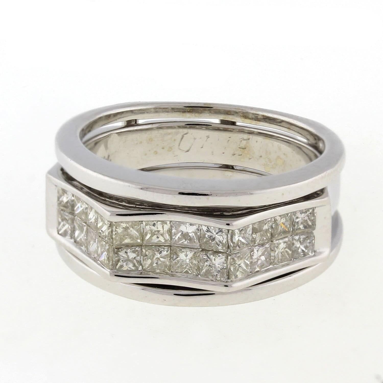 2-Row Princess Cut Diamond Band Ring 1.25 TW 14K White Gold Size 7.75 Estate