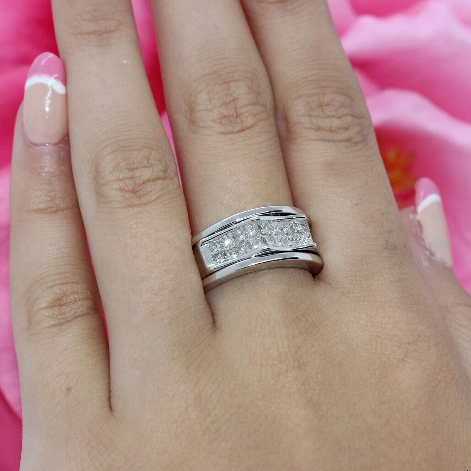 2-Row Princess Cut Diamond Band Ring 1.25 TW 14K White Gold Size 7.75 Estate