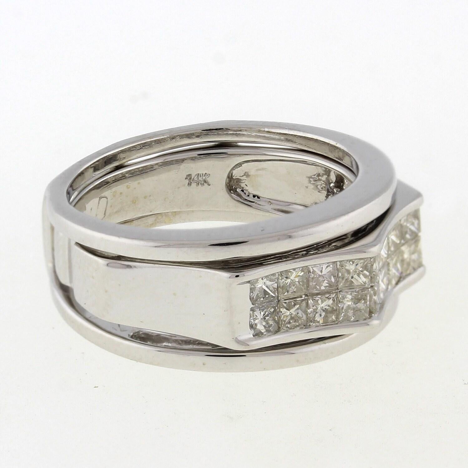 2-Row Princess Cut Diamond Band Ring 1.25 TW 14K White Gold Size 7.75 Estate