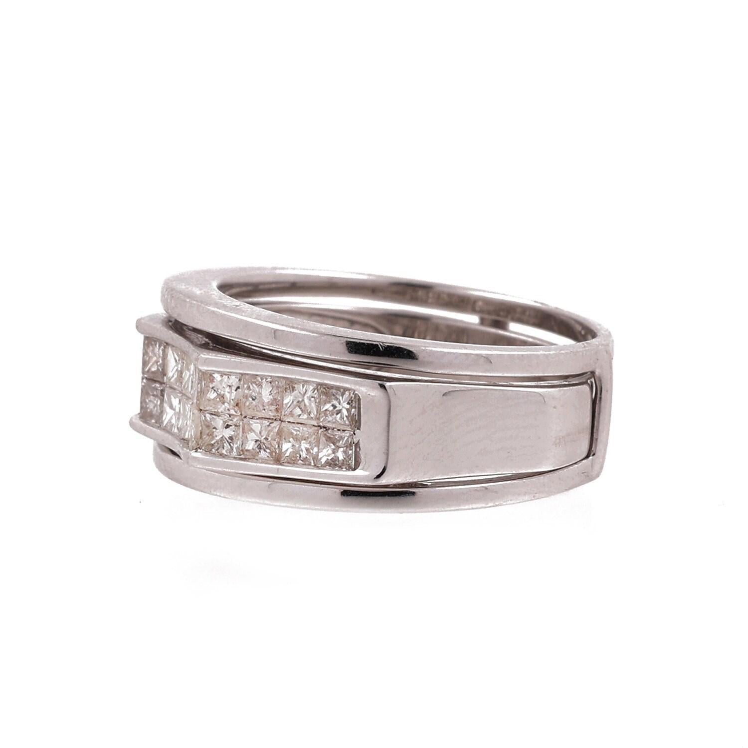 2-Row Princess Cut Diamond Band Ring 1.25 TW 14K White Gold Size 7.75 Estate