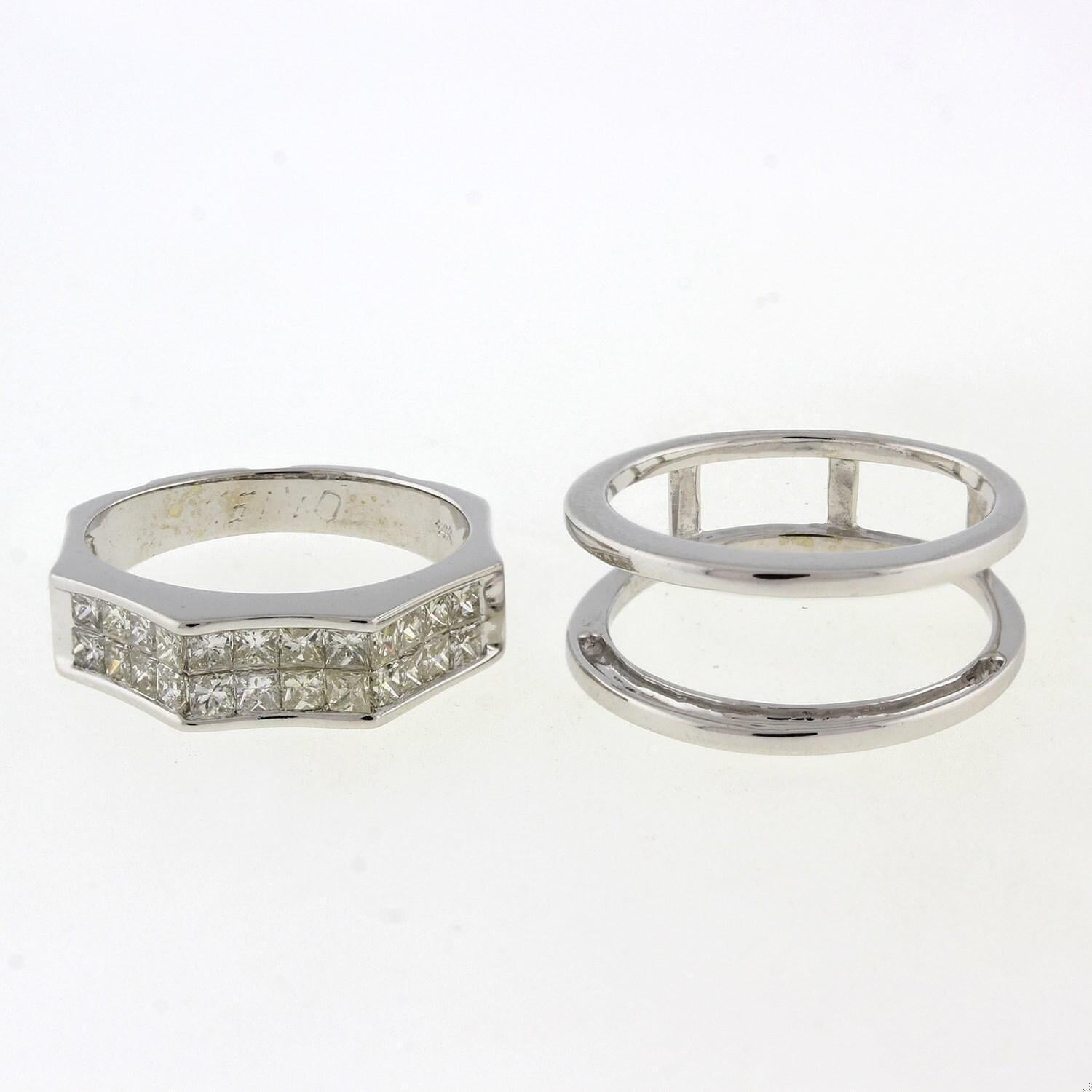 2-Row Princess Cut Diamond Band Ring 1.25 TW 14K White Gold Size 7.75 Estate