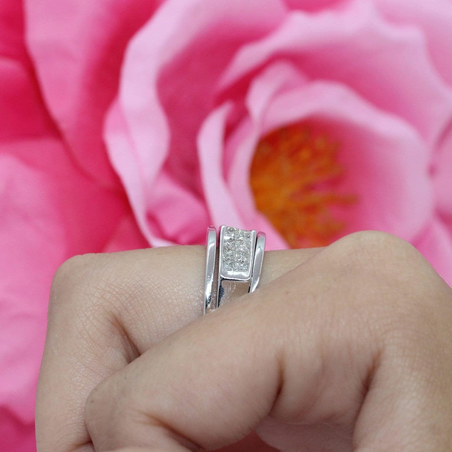 2-Row Princess Cut Diamond Band Ring 1.25 TW 14K White Gold Size 7.75 Estate