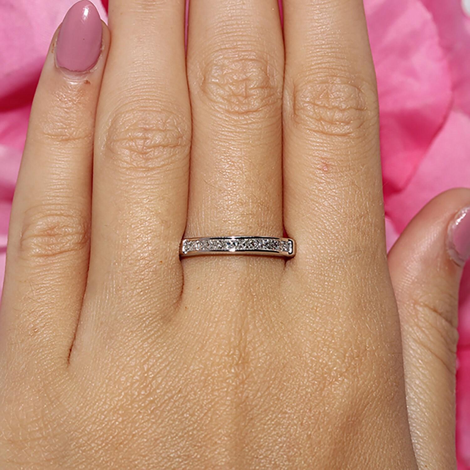 Princess Cut Diamond Half Eternity Band Ring 18K White Gold 0.35 CTW Size 7.25