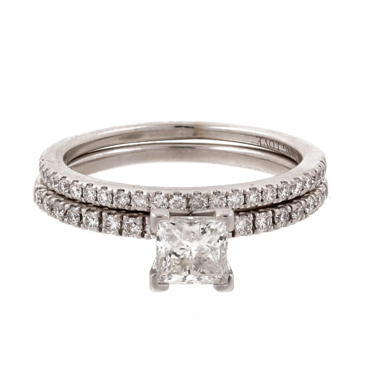 Princess Diamond Wedding Ring Set 14K W/Gold 1.73 TW GSI Cert Vera Wang Band