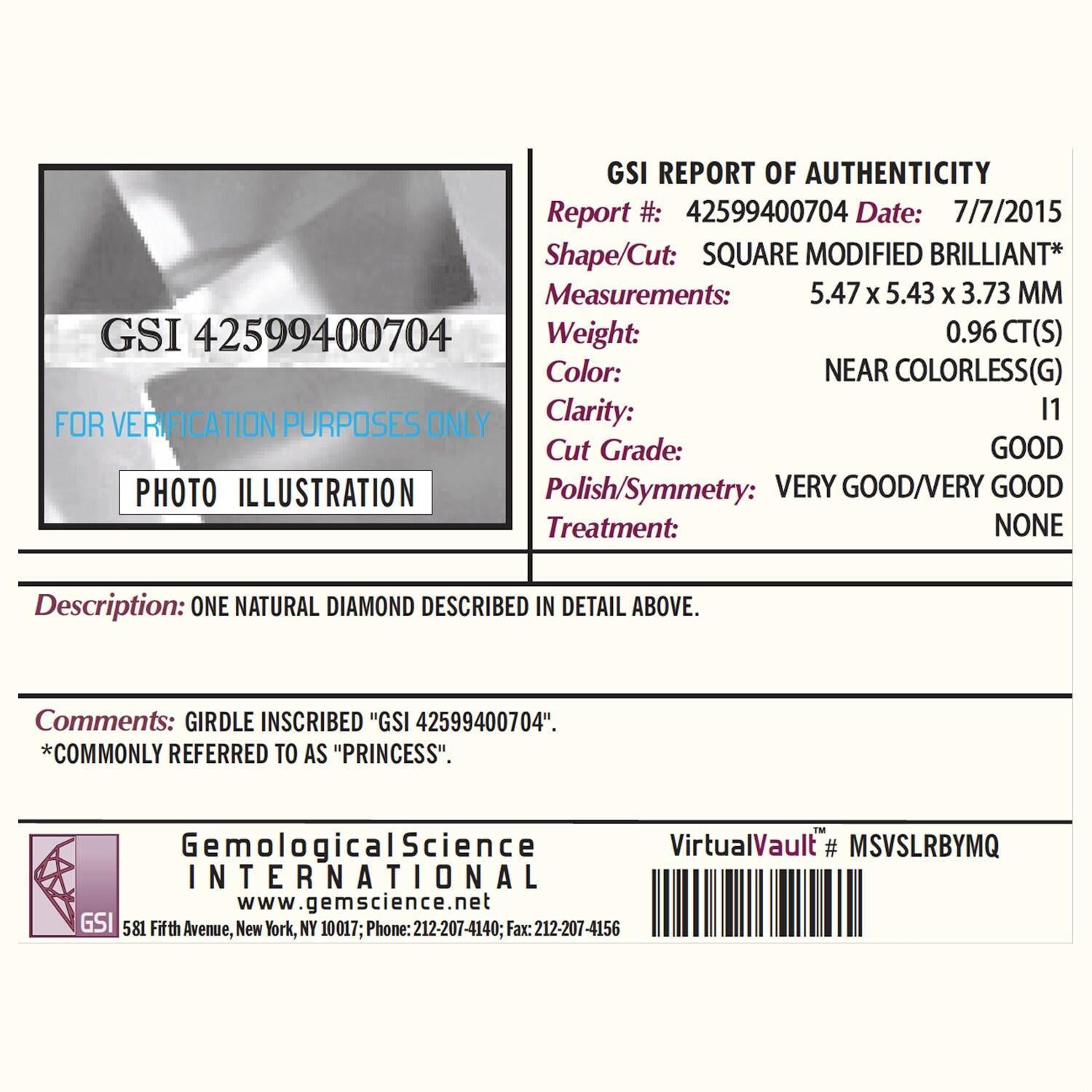 Princess Diamond Wedding Ring Set 14K W/Gold 1.73 TW GSI Cert Vera Wang Band