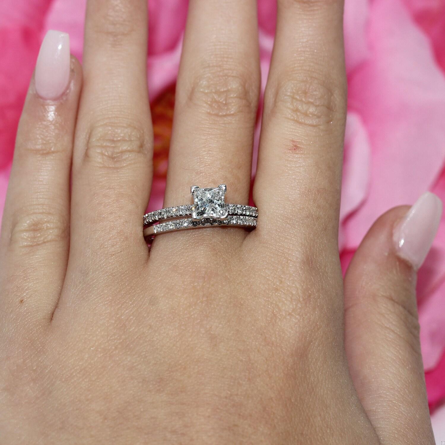 Princess Diamond Wedding Ring Set 14K W/Gold 1.73 TW GSI Cert Vera Wang Band