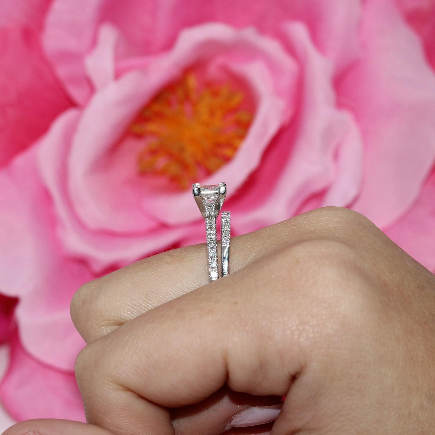 Princess Diamond Wedding Ring Set 14K W/Gold 1.73 TW GSI Cert Vera Wang Band