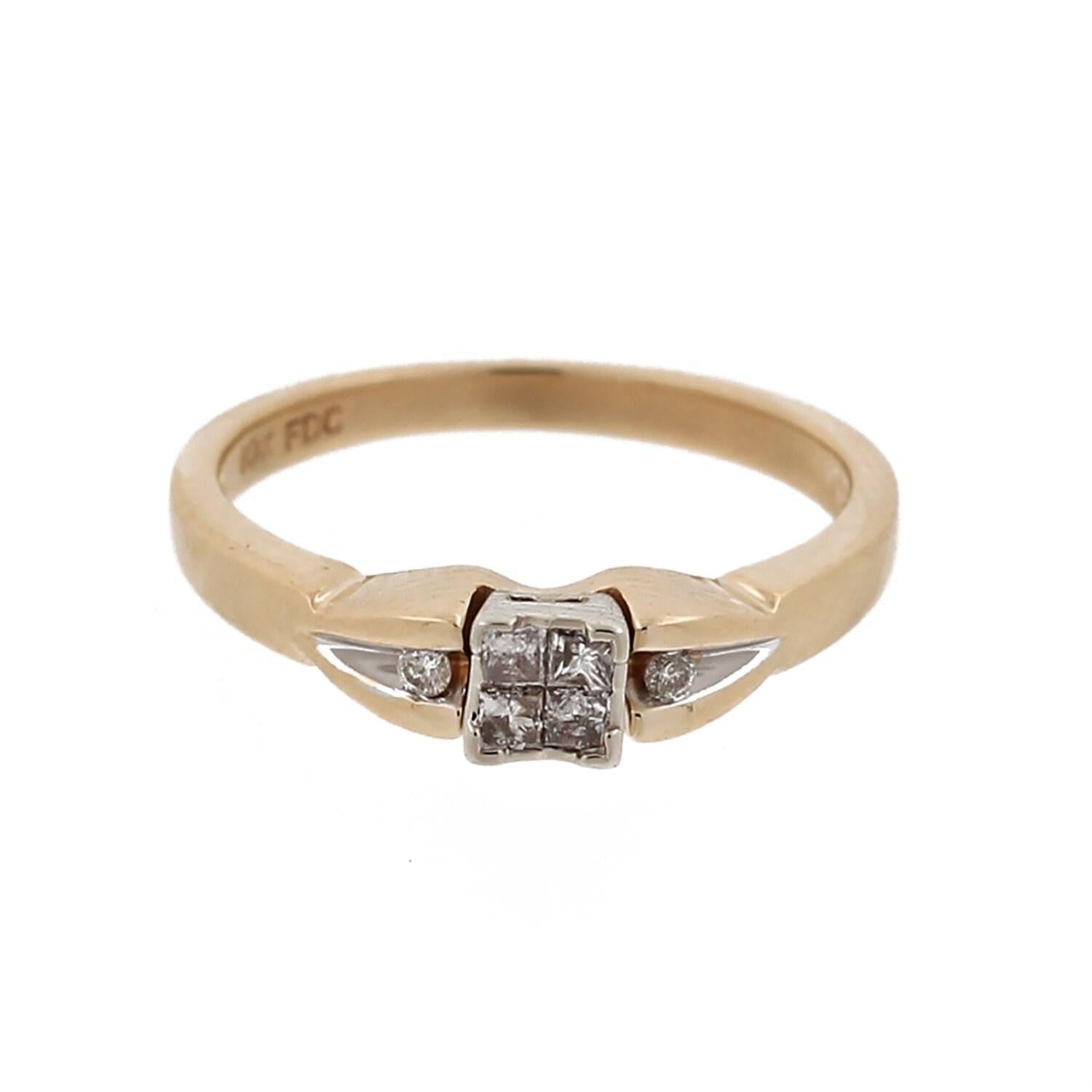 Princess Round Cut Diamond Engagement Ring 10K 2-Tone Gold 0.15 CTW SZ 7.25