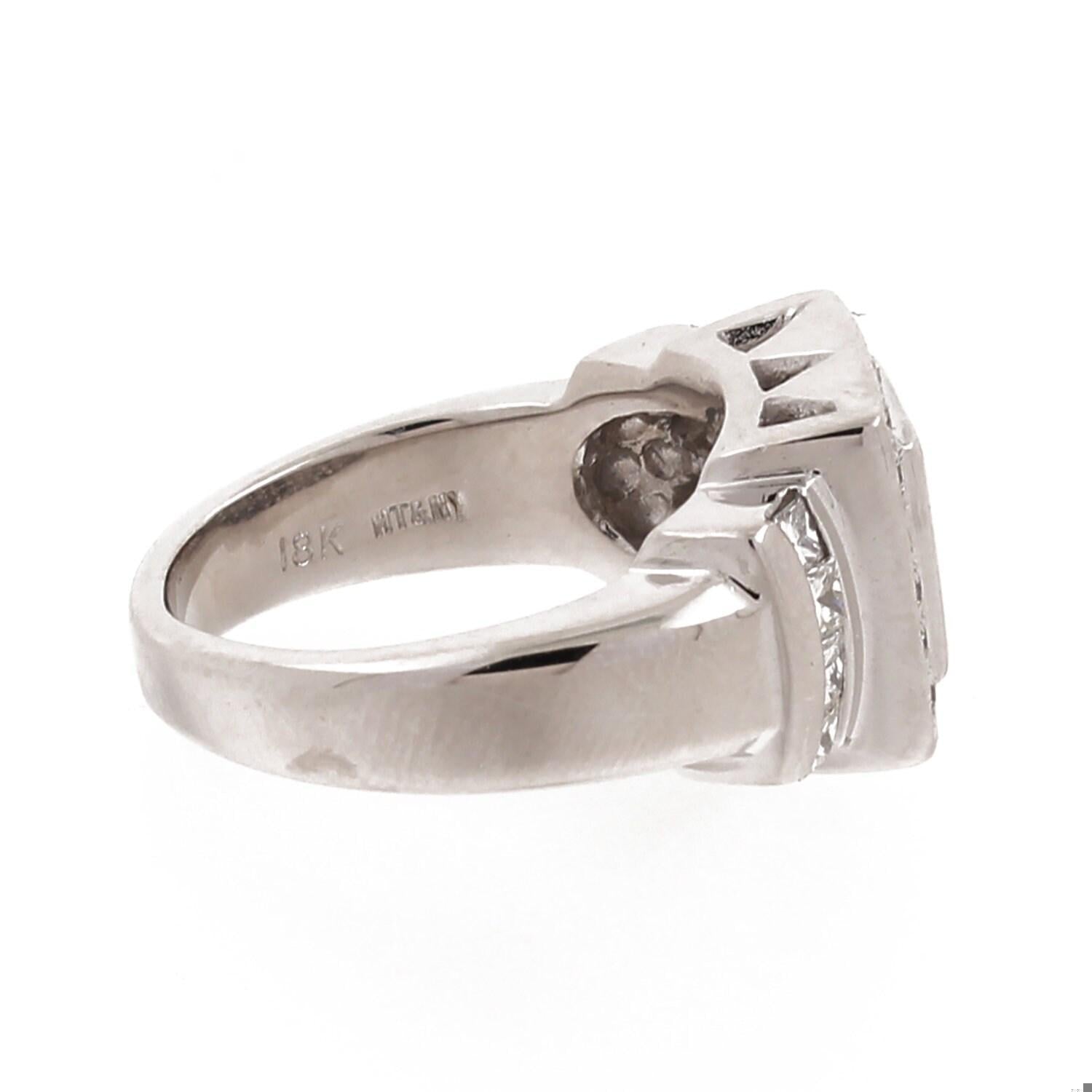 Princess Round Halo Diamond Square Ring 18K White Gold 1.10 TW Size 6.25 Ladies