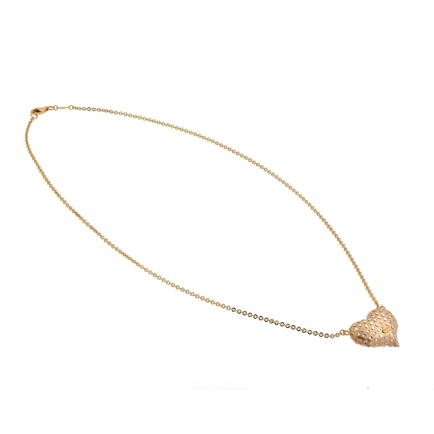 Puffed Heart Pendant Cable Chain Necklace 18K Two-Tone Gold 3D 17.75" Estate