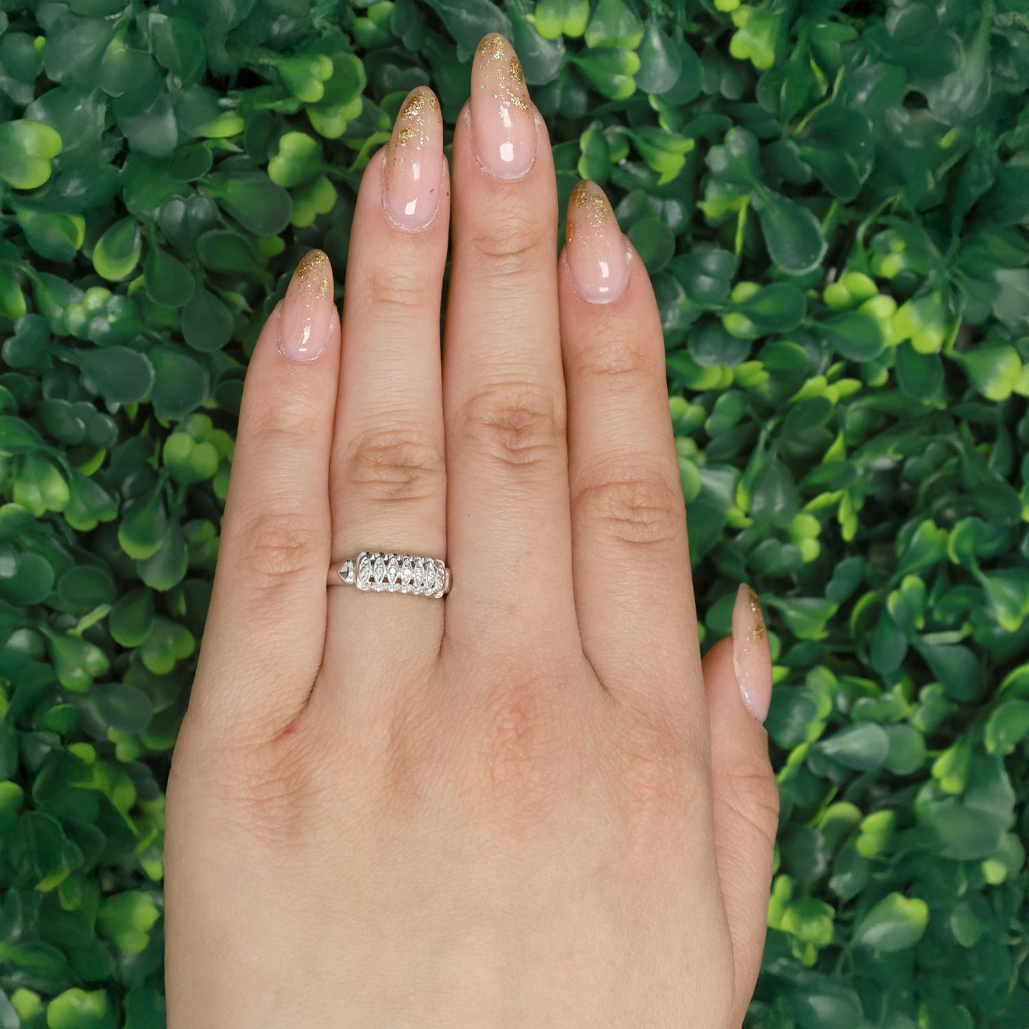 5-Stone Diamond Filigree Band Ring White Gold 0.05 TW Size 5.75 Ladies Estate