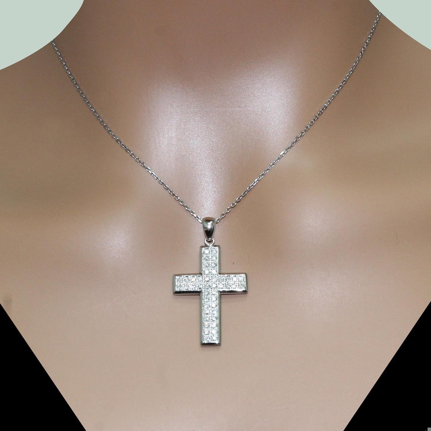 Religious Cluster Diamond Cross Pendant 14K White Gold 0.75 TW 1.25"