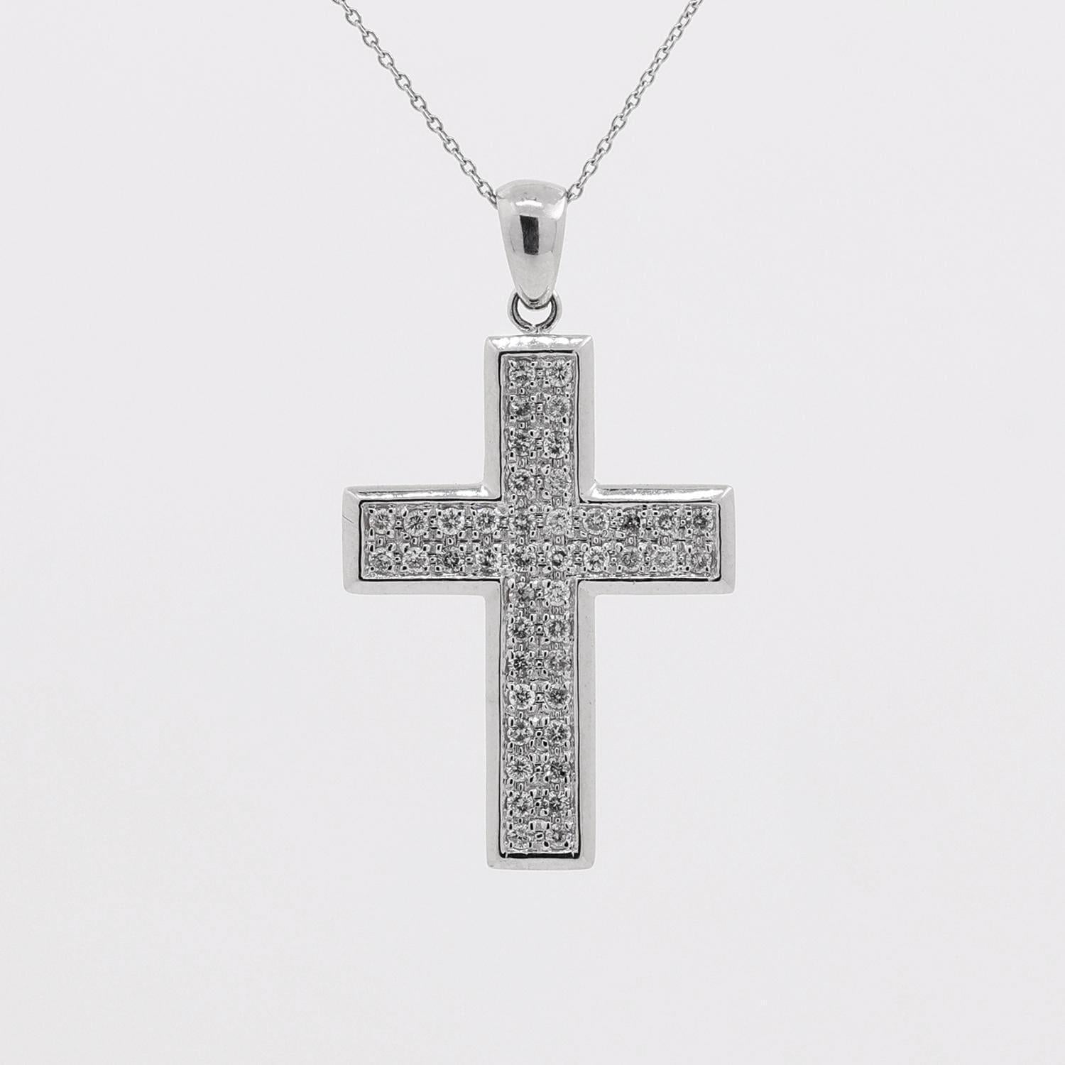 Religious Cluster Diamond Cross Pendant 14K White Gold 0.75 TW 1.25"