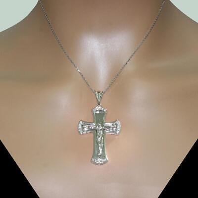 Religious Diamond Crucifix Cross Pendant 0.20 TW 14K White Gold Large Size 2.25"