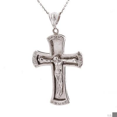 Religious Diamond Crucifix Cross Pendant 0.20 TW 14K White Gold Large Size 2.25"