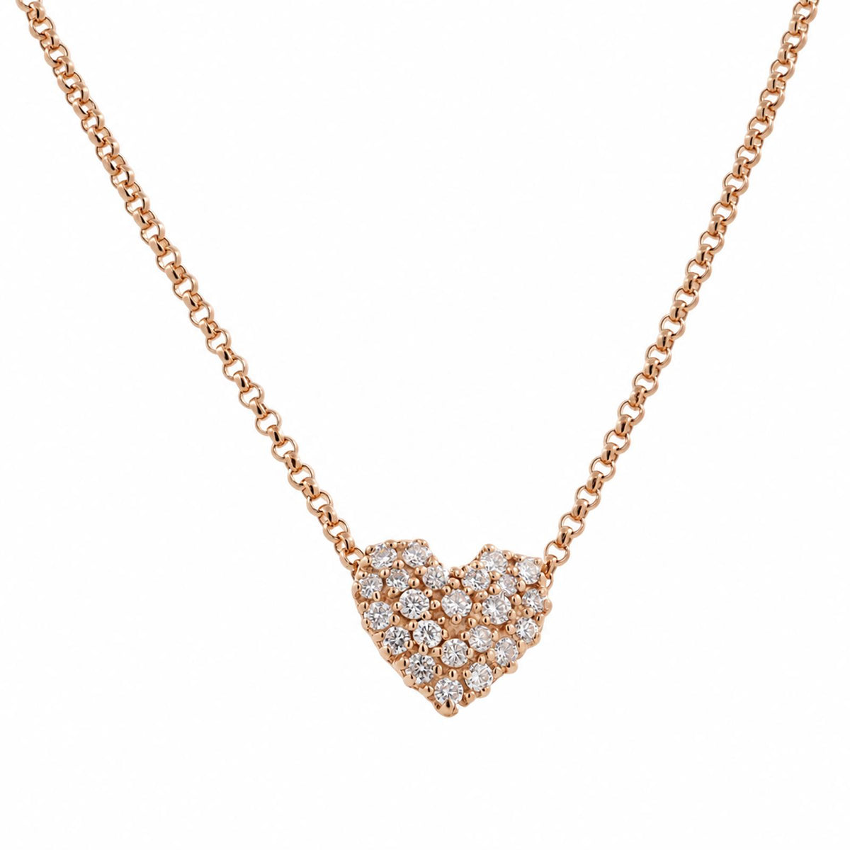 14K Yellow Gold Natural Diamond Pave Heart Pendant Necklace 0.60 CTW Italy