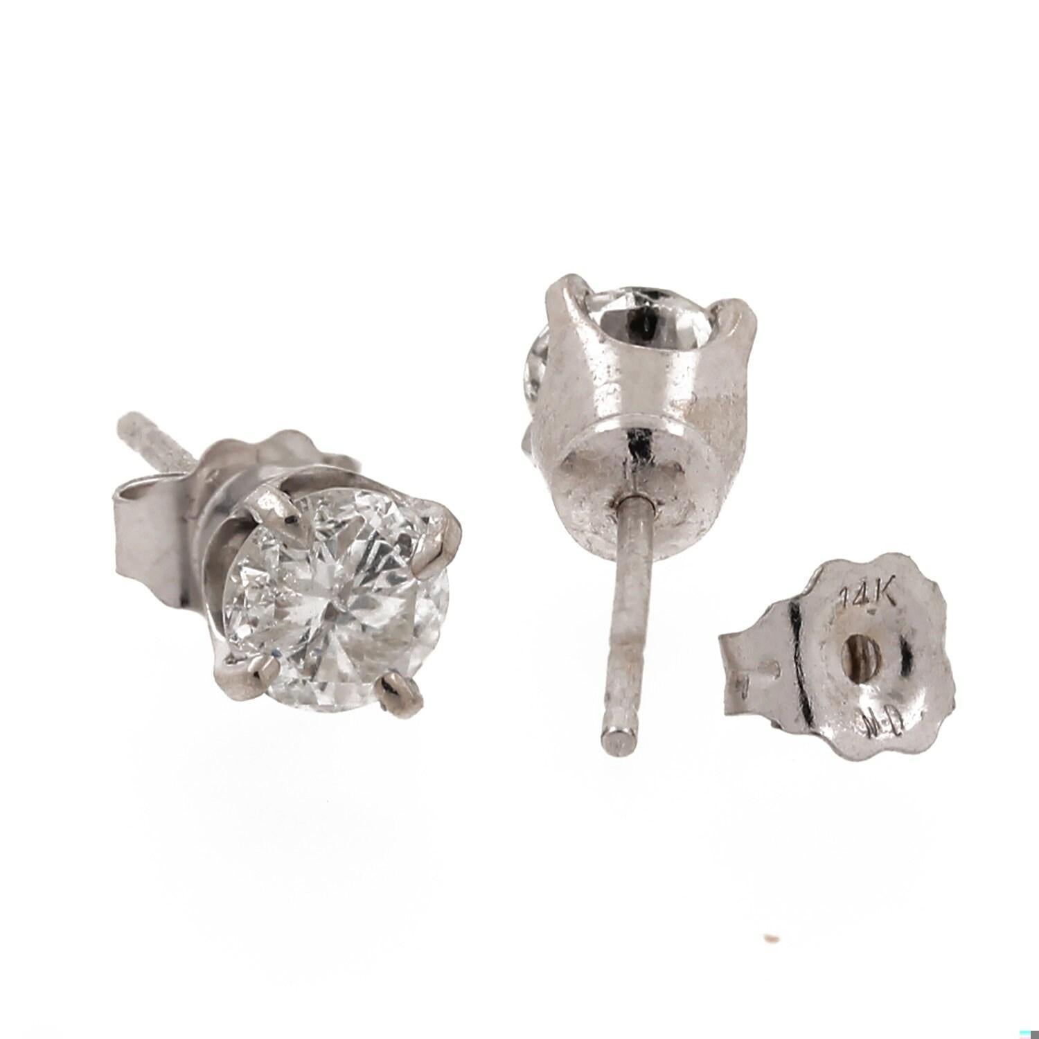 Round Diamond Stud Earrings 14K White Gold 0.80 CTW 4-Prong Setting Estate