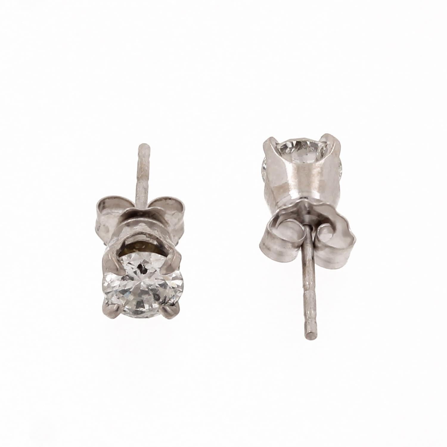 Round Diamond Stud Earrings 14K White Gold 0.80 CTW 4-Prong Setting Estate