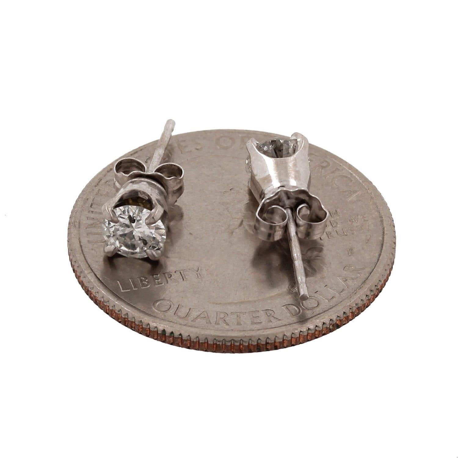 Round Diamond Stud Earrings 14K White Gold 0.80 CTW 4-Prong Setting Estate