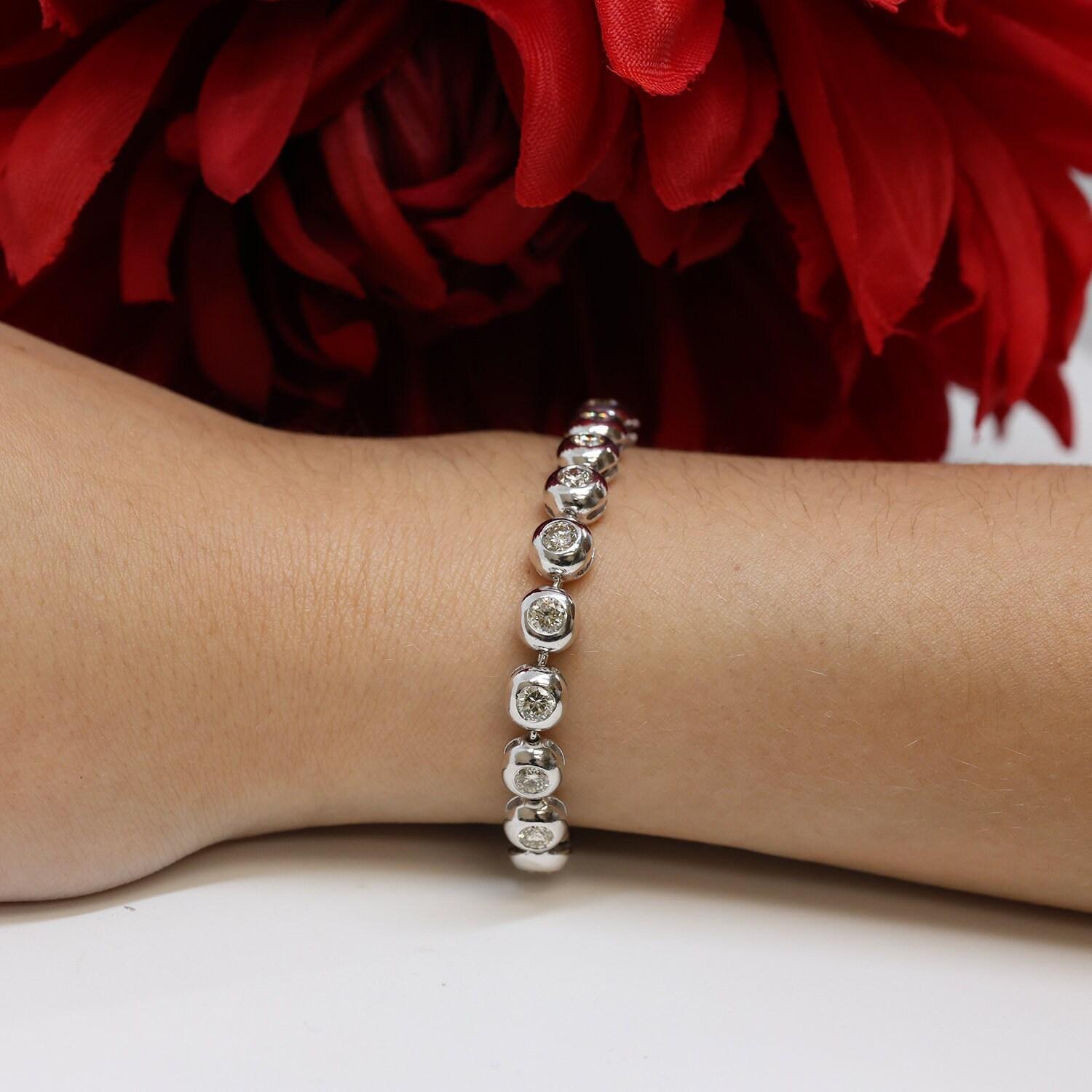 4.50 TW Round Diamond Tennis Bracelet 14K White Gold Bezel Set Diamonds 7.5"