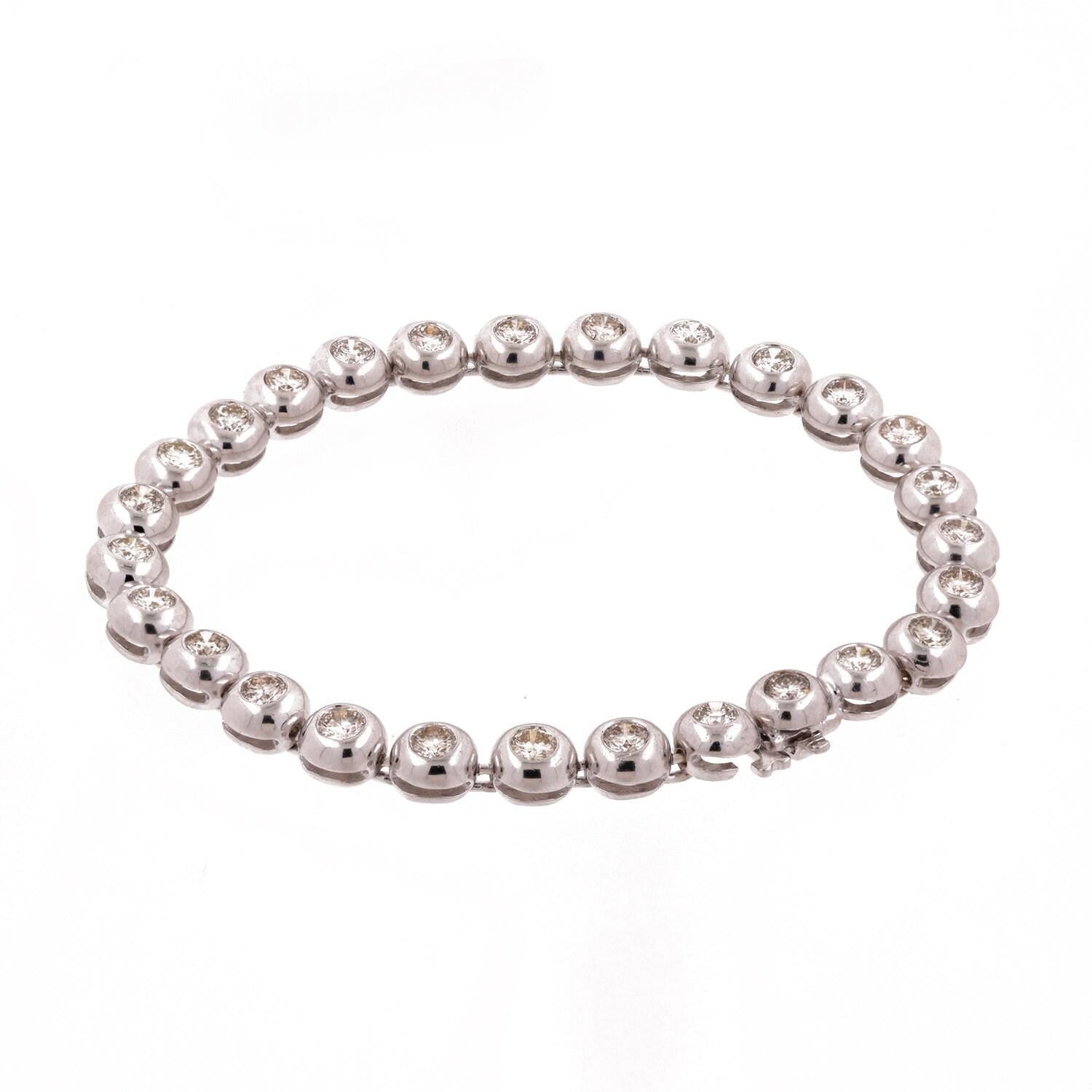 4.50 TW Round Diamond Tennis Bracelet 14K White Gold Bezel Set Diamonds 7.5"