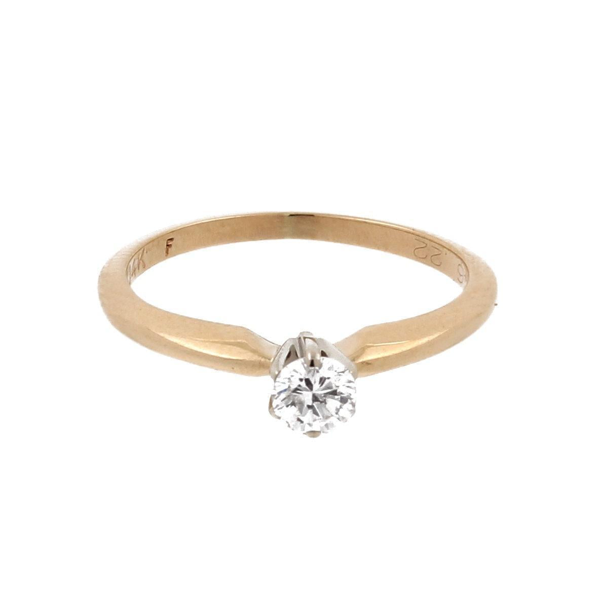 Round Solitaire Diamond Engagement Ring 14K Two-Tone Gold 0.22 CT Size 5 Estate