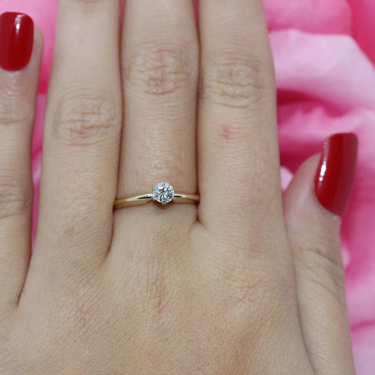 Round Solitaire Diamond Engagement Ring 14K Two-Tone Gold 0.22 CT Size 5 Estate