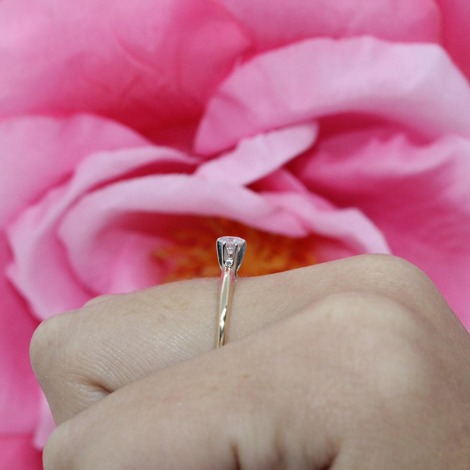 Round Solitaire Diamond Engagement Ring 14K Two-Tone Gold 0.22 CT Size 5 Estate