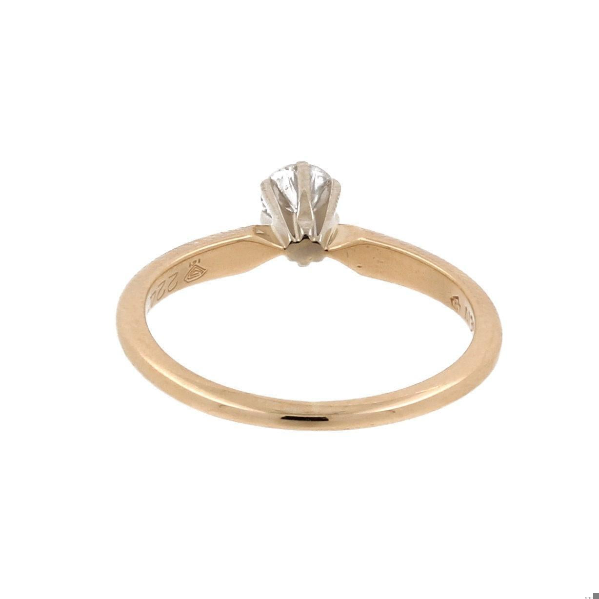 Round Solitaire Diamond Engagement Ring 14K Two-Tone Gold 0.22 CT Size 5 Estate