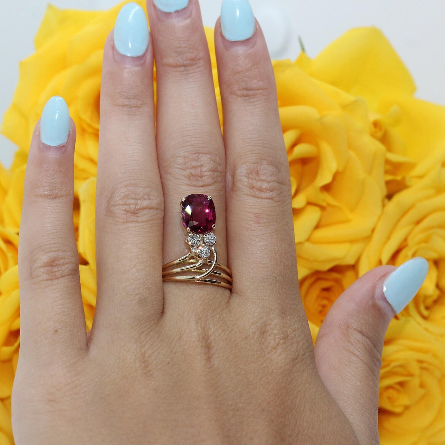 Ruby Diamond Cocktail Ring 14K Yellow Gold Swirl 3.53 CTW Size 6.5 Estate