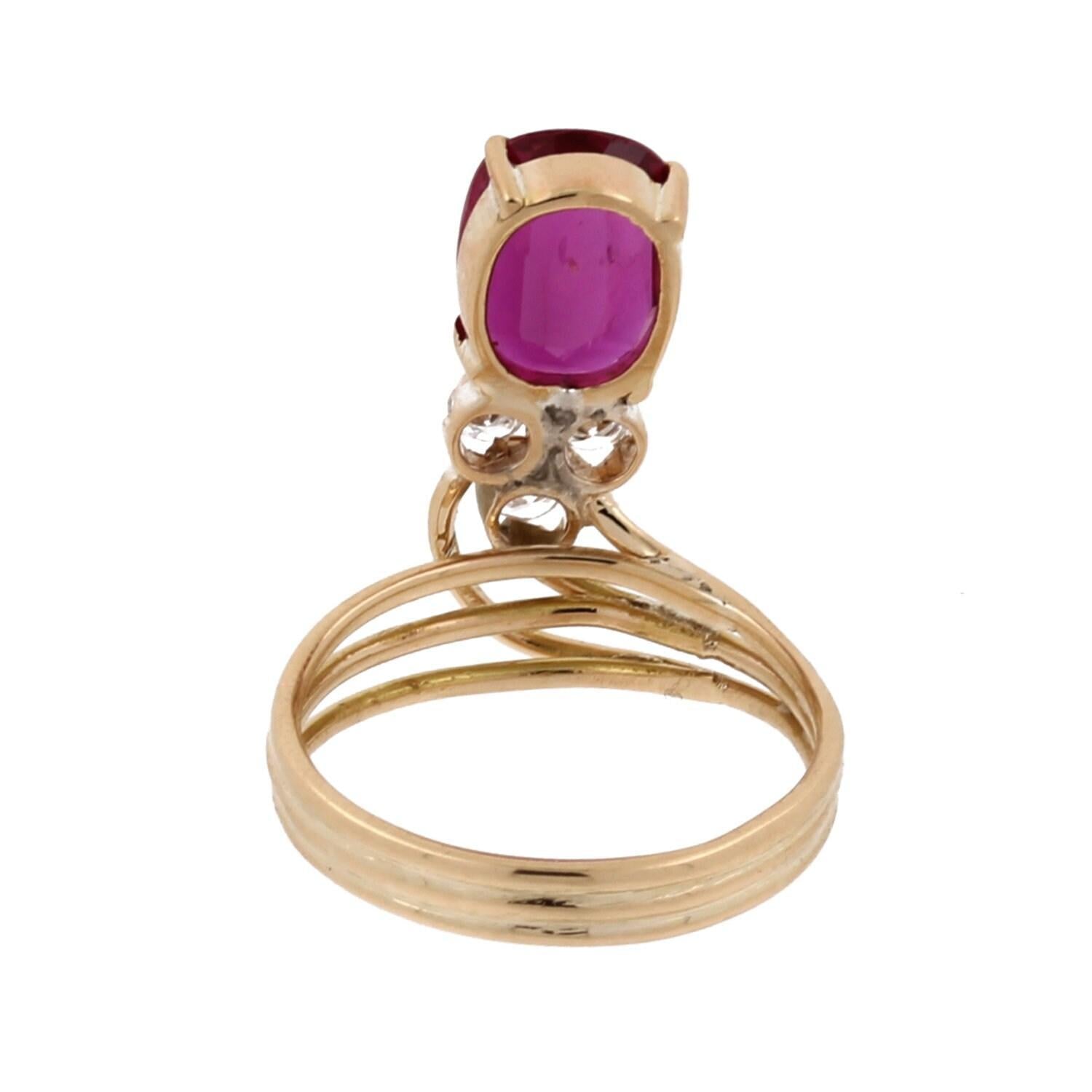 Ruby Diamond Cocktail Ring 14K Yellow Gold Swirl 3.53 CTW Size 6.5 Estate