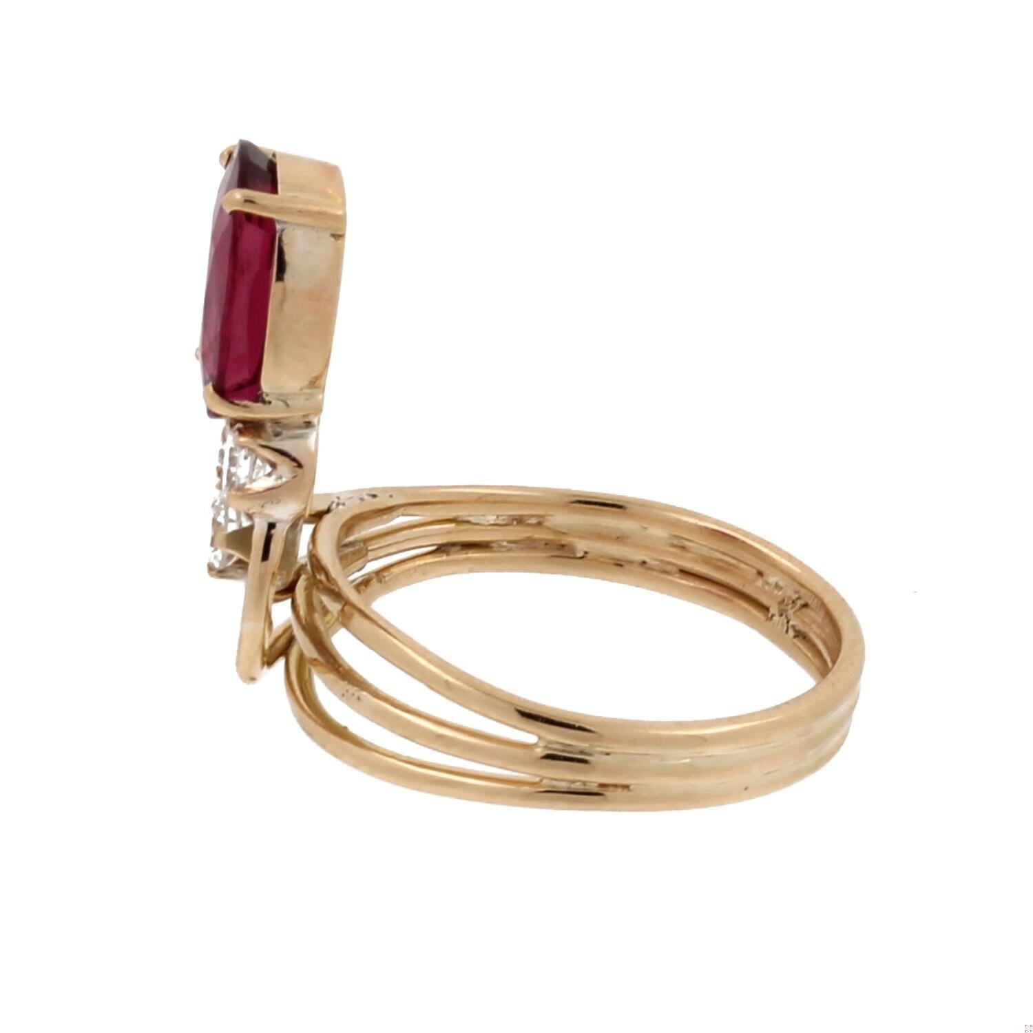 Ruby Diamond Cocktail Ring 14K Yellow Gold Swirl 3.53 CTW Size 6.5 Estate