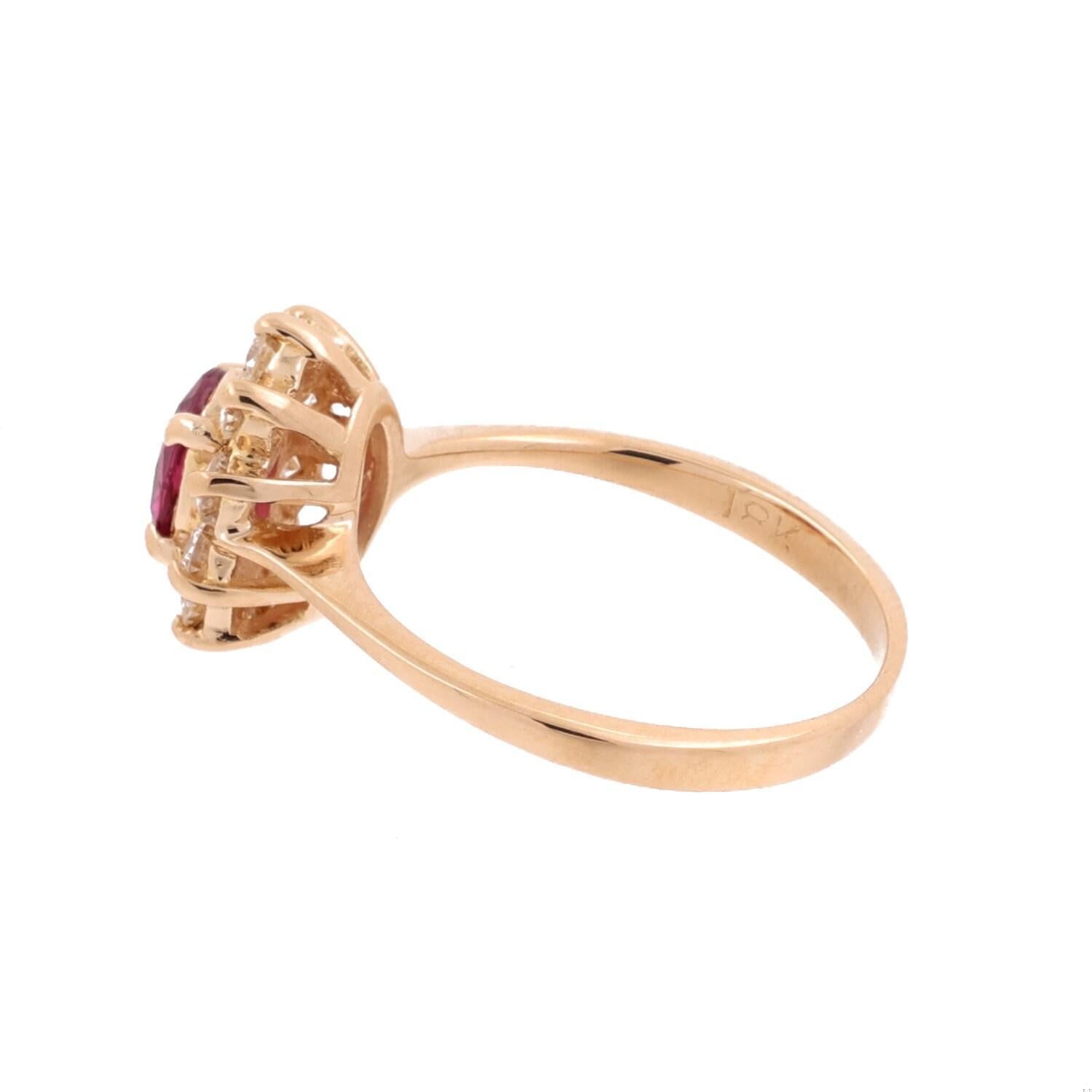Ruby Diamond Floral Ring Cocktail 18K Yellow Gold 0.90 CTW Size 5.75