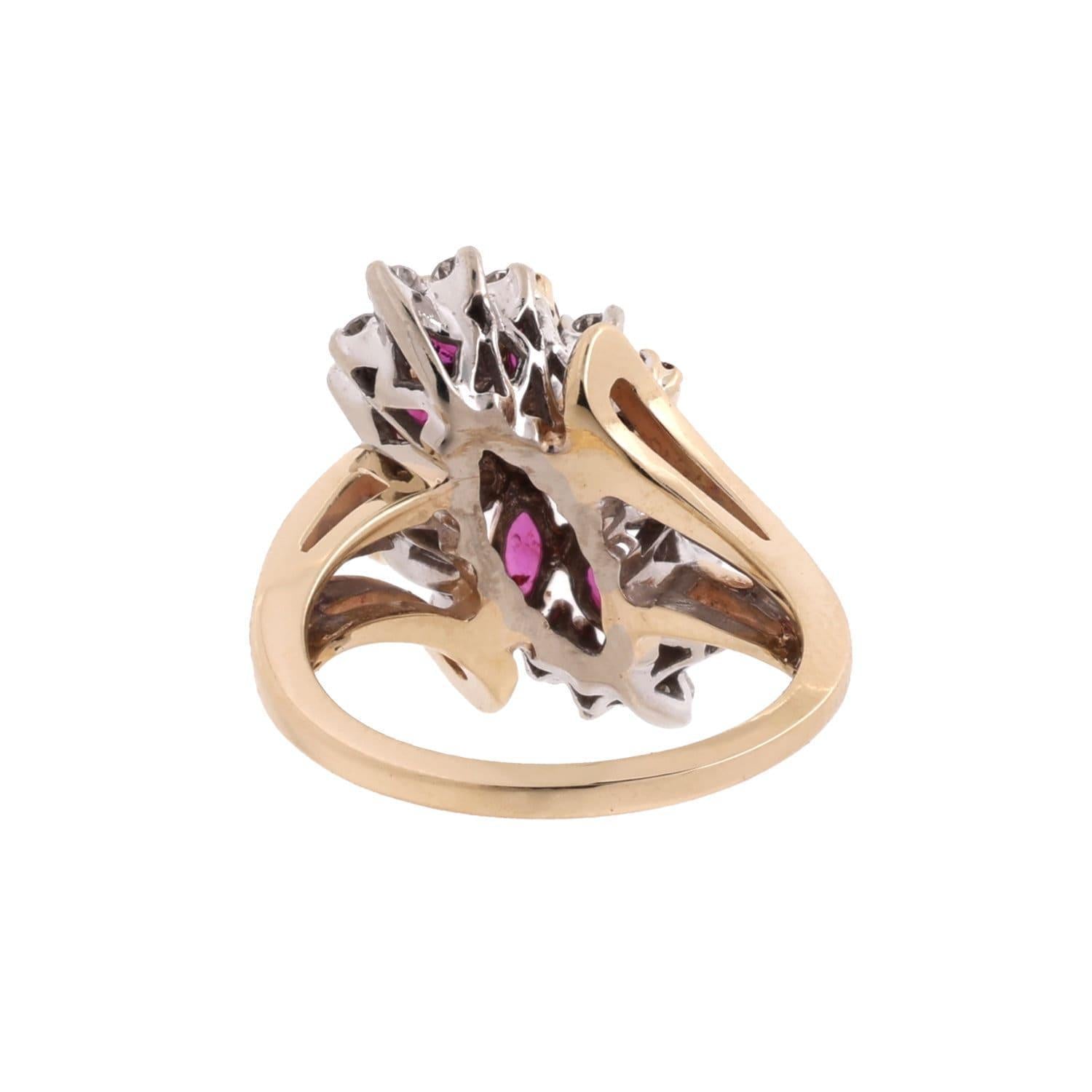 Ruby Diamond Flower Cocktail Ring Two-Tone Gold 2.15 CTW Size 7.25 Vintage