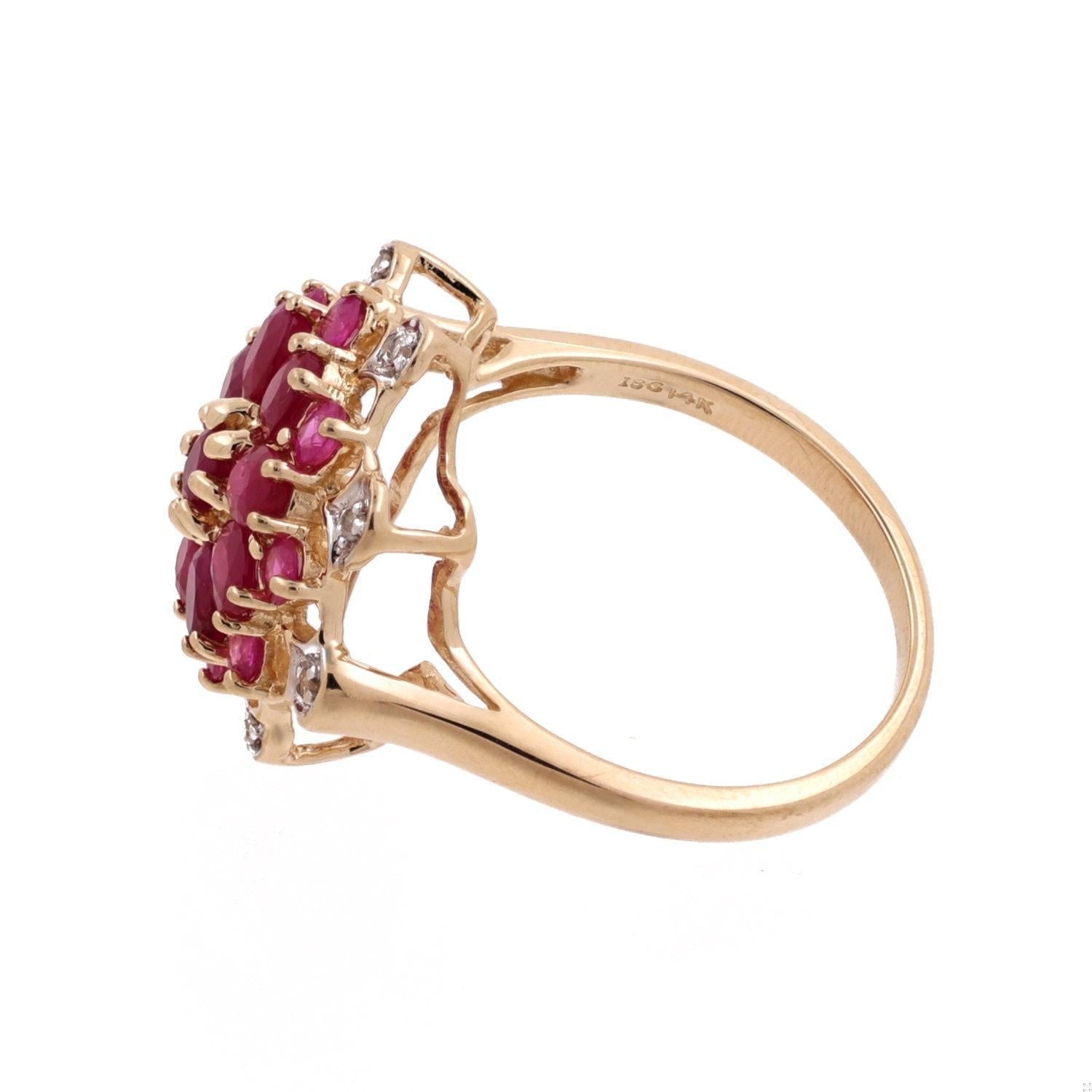 Ruby Pink Sapphire Diamond Flower Ring 14K Gold 2.91 CTW Size 9 Ladies Estate
